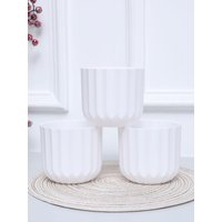 3PCS 10.5X9.5CM(H) Vertical Striped Round Flowerpot - White Texture Clear Suitable For Room Living Room Balcony Hotel Front Room