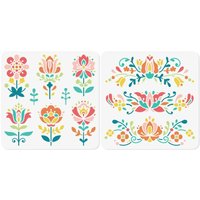 2Pcs Flower Polish Folk Art Stencils for Painting 11.8"x11.8" Plastic Floral Stencil Drawing TemplatesDIY Craft Paint Templates