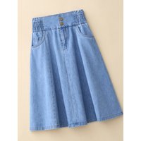 High Waist Denim Skirt Women's plus Size Flattering Design A-Line Short Skirt Elastic Waist Umbrella Skirt Summer Style