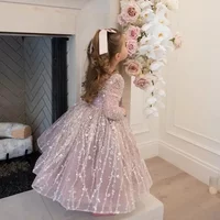 Girls Long Sleeve Sequin Embroidered Tulle Gown With Bow Accent Perfect For Flower Girl Duties Birthday Celebrations Piano Perfo