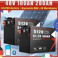 48V 50AH 100AH 200AH LiFePO4 Batteriepack 51,2V A-Klasse 6000 Zyklen Batterie mit integriertem Bluetooth-BMS für Solarstromspeicher, Wohnmobil, Golfwagen, Boot, Motor