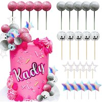 Disco Ball Cake Topper Dancing Queen Cake Topper Silver Cake Balls With Stars for 70s Themed Party Supplies