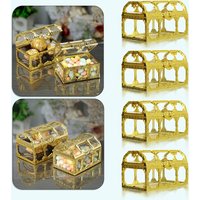 Gold Hollowed Out Gift Box Treasure Chest Shape Storage Party Marriage Souvenir Candy Packaging Bags