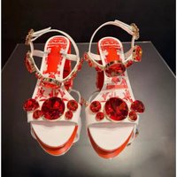Bohemia Style Court Gemstones Heeled Sandals Colorful One Strap High Heels Lady Summer Slip On Slingback Shoes Flower Decor Shoe