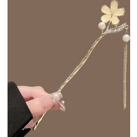 Chinese Hair Stick Flower Metal Hair Accessory Flower Hairpin Cat-Eye Stone Hair Clip For Women Girls Elegant Headwear Jewelry