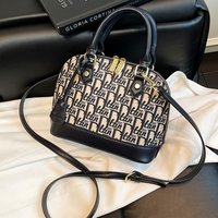 Luxury Vintage Women Shell Bag Letter Print Metal Adjustable Strap PU Leather Crossbody Bag Multi Function Handbag for Commute