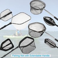 Mult Fly Fishing Landing Net Aluminum Alloy Telescopic Rubber Handle Extendable Durable Folding Nets Catch Release Fish-Friendly