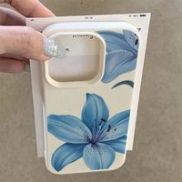 Blue Lily Flower Phone Case Suitable for iPhone 17 16 15 14 13 12 11 Pro/Max/Plus Anti Drop and Anti Shock Back Cover