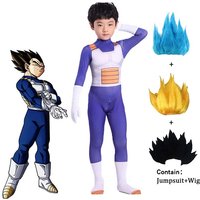 Anime children's Vegeta Role-playing Costumes Paired With Tricolor Wigs Adult Super Saiya Bodysuits Holiday Party Costumes