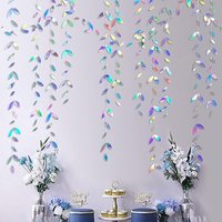 4M Iridescent Snowflake Leaf Hanging Banner Mermaid BirthdayTea Party Star Streamer Garland for Christmas NewYear Party Supplies
