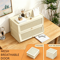 Armoire de rangement à portes rabattables empilables, organisateur de bureau avec façade en maille respirante de 70 cm, boîte de rangement de comptoir blanc crème pour le bureau et la maison