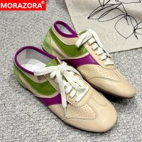 MORAZORA 3 Colors Women Sneakers Lace Up Fashion Casual Sneakers Spring Summer Genuine Leather Flat Shoes