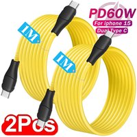 60W Type C Yellow Cable USB C Fast Charging Charger Wire Cord Mobile Phone Cables for Macbook iPad Samsung Xiaomi Huawei Redmi