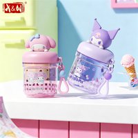 X&W Sanrio Water Cup 400ML My Melody Kuromi Transparent Plastic Cup With Doll Lid Portable Leak-proof Drinking Mug for Kids Girl