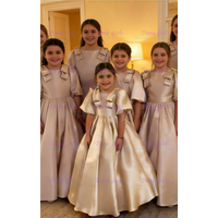 Elegant Pink Flower Girl Dress Quality Satin Fluffy with Bow Applique for Wedding Birthday First Communion Evening Ball Gowns