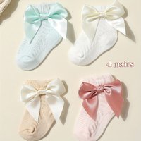 4Pairs Baby Bow Socks Princess Girl Summer Mesh Stockings Sweat-absorbing Breathable Infant Cotton Sock 0-2year Newborn Footwear