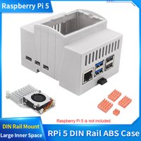 Raspberry Pi 5 ABS Case DIN Rail Shell Large Inner Space Clear Windows Protection Box Optional Heatsinks Active Cooler for RPi 5