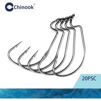 Chinook 20pcs Wide worm Texan hook Carbon Offset Fishhook Bass Barbed Carp Fishing Hook For Soft Worm Jig EWG Hook