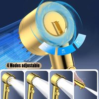 Upgraded Golden 4 Modes Pressure Boost Shower Head With Filter High Pressure Large Flow Spray Nozzle One-Key Stop Water Shower