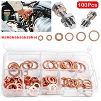 100PCS Copper Washer Gasket Nut And Bolt Set Flat Washers Sealing Ring Crush Washer for Bolts Screws Machinery Repair M5-M14