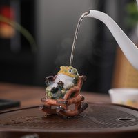 Lucky Golden Toad Tea Pet Figurine Heat Color Changing Unique Mini Desktop Decor for Tea Set Accessories