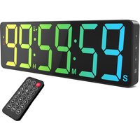 15.7" Digital Timer Clock with Remote Control, 18 Color LED Display USB Charging Clock Countdown Stopwatch for Kitchen Office