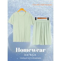 2pcs Solid Color Men's Sleeping Wear Sets Breathable Thin Homewear Pajama Sets Shirts+Shorts For Men