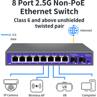 Hisource 2.5G None-POE Network Switch 5 8 Port Ethernet Switch with 2*10G SFP+ for IP Camera/NVR