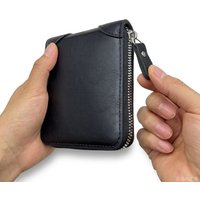 Menโs Leather Zipper Wallet Large Capacity Multi-card Holder Wallets Coin Cash Purse with ID Window