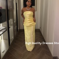 Evening Dresses New Light Yellow Glossy Satin Tube Top Multi Line Rhinestone Ruched Peplum Engagement Gala Outfit Customized