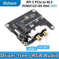 Raspberry Pi 5 PCIe to M.2 NVME and PCM5122 I2S DAC HIFI Expansion Board Driver-Free Onboard 3.5mm Headphone Jack