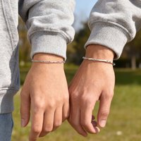 Vnox Mobius Couple Bracelet for Men Women, Silver Color Link Twist Chain Adjustable Wristband, Valentine's Day Anniversary Gifts
