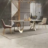 Modern 8-Seater Rectangle Dining Table Set Stainless Steel Marble for Home or School Elegant Dinner Chair Furniture