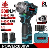 ONEVAN 500N.M Brushless Electric Impact Wrench 3in1 Cordless 1/2inch Wrench Screwdriver Drill Lithium-Ion Battery Power Tool