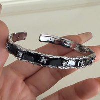 100% Solid 925 Sterling Silver Retro Bracelet for Women Men Vintage Handmade Black Zircon Simple Bracelet Birthday Gift