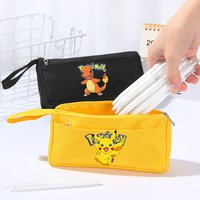 New Oxford Boy Pencil Case Pokemoned Kid Student Simple Double Layer Stationery Box Solid Color Pencil Bag School Supplies Gift