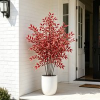 93cm Artificial Red Bamboo Tree Fake Maple Plants Autumn Nandina Trees Silk Willow Leaves Realistic Sumac Plants For Home Decor
