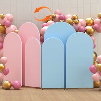 3 Pieces, Double-Sided and Two-Tone Wedding Arch Fabric Covers, Pink and Light Blue Round Top Arch Fabric Covers, for Weddings, Birthday Parties, Gender Reveal Parties, and Outdoor Event Decorations