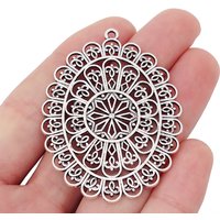 6pcs Antique Silver Bohemian Large Filigree Oval Charms Pendants for DIY Necklaces Jewelry Making Findings Accessories