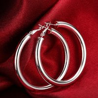 925 Sterling Silver Women's 50MM/5CM Round Hoop Earrings Wedding Engagement Fashion Charms Jewelry 2021 Female Christmas Gift