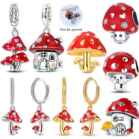 Red Mushroom Charms Bead 925 Sterling Silver CZ Zircon Cute Mushroom House Pendants Fit Original Bracelet DIY Jewelry Gift