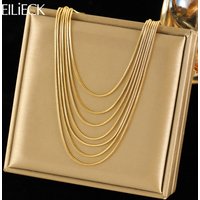 EILIECK 316L Stainless Steel Metal Multilayer Chain Necklace For Women Fashion Gold Color Waterproof Neck Chain Jewelry Gift