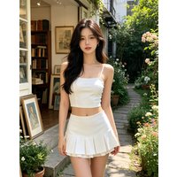 American Retro Pure White Low-Waisted Pleated Short Skirt, College Style, Age Reducing, Perfect Body Proportion, Spicy Girl, Ver