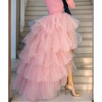 Women's Tiered Tulle Tutu Skirts Irregular Hi-Lo Layered Cake Skirt Puffy Elastic Waist Half Skirt Ball Gown Petticoat Free Size