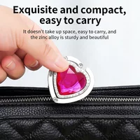 Foldable Heart Bag Hook Portable Table Hanger with Gemstone Multi-Color Bag Holder Portable Table Hanger for Home and travel