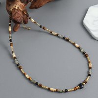 European and American color retro ethnic style natural stone shell handmade bead necklace versatile collarbone chain