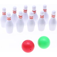 Dollhouse Miniature Bowling Game Set Includes 10 Plastic Pins 2 Balls Kids Party Favors Goodie Bag Stuffers Fun Indoor Tabletop