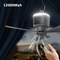 12000 mAh tragbarer elektrischer Deckenventilator, Outdoor-Campingventilator mit Fernbedienung und Licht, Camping-Luftzirkulator, Zeltventilator