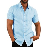 Chemises à manches courtes pour hommes, en coton et lin, couleur unie, col rabattu, décontracté, Style de plage, grande taille, offre spéciale, été