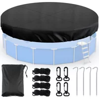 Round Pool Cover with Drawstring Design Sturdy 210D Oxford Cloth Waterproof Dustproof Outdoors Inground Pool Cover Protector